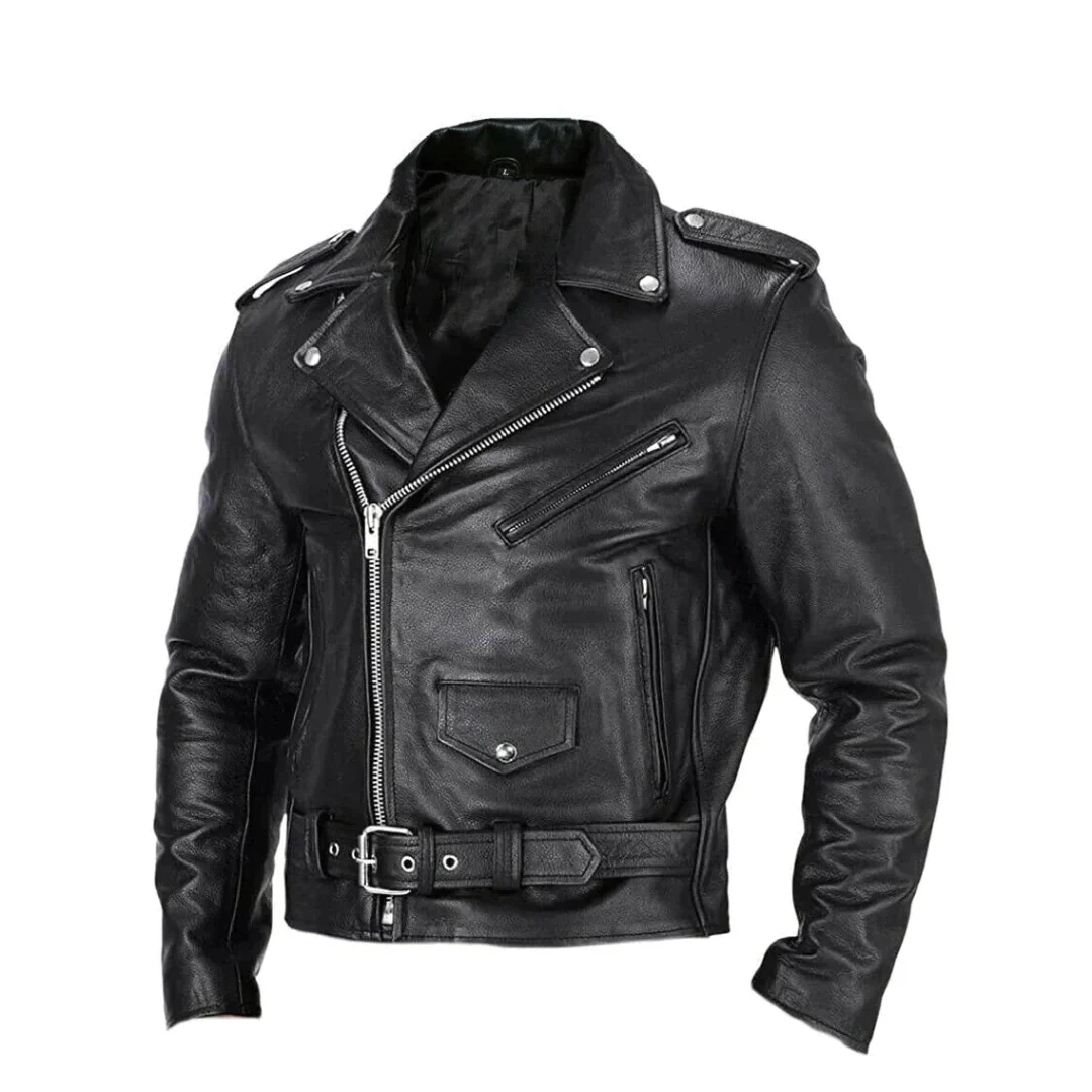 Davy | Men's Moto Jacket with Belt and Diagonal Zipper