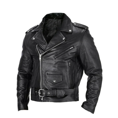 Davy | Men's Moto Jacket with Belt and Diagonal Zipper