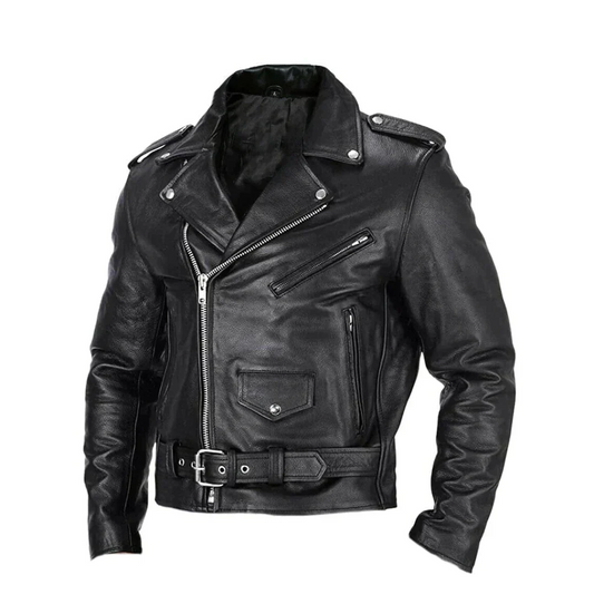 Davy | Men's Moto Jacket with Belt and Diagonal Zipper