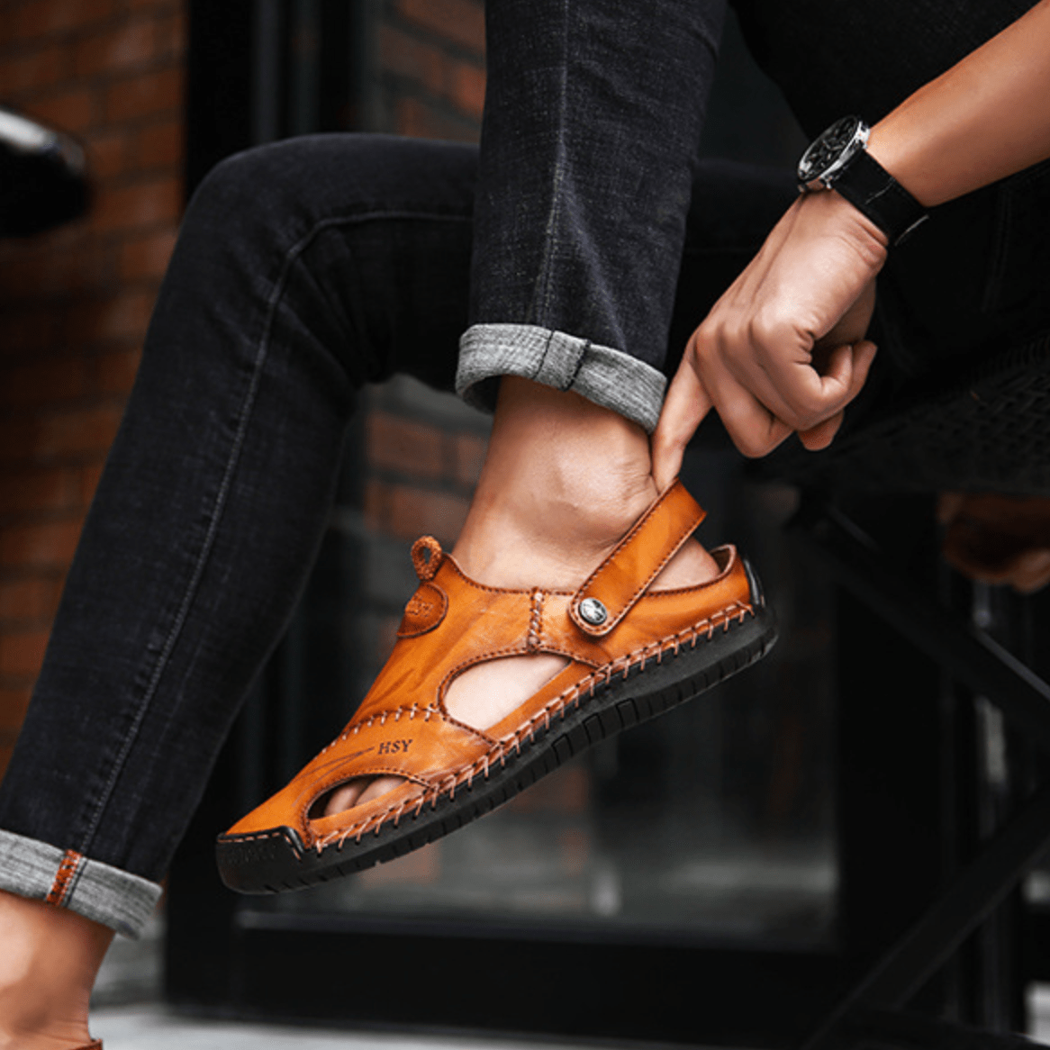 Davy | Men's Leather Slingback Sandals with Airflow Design