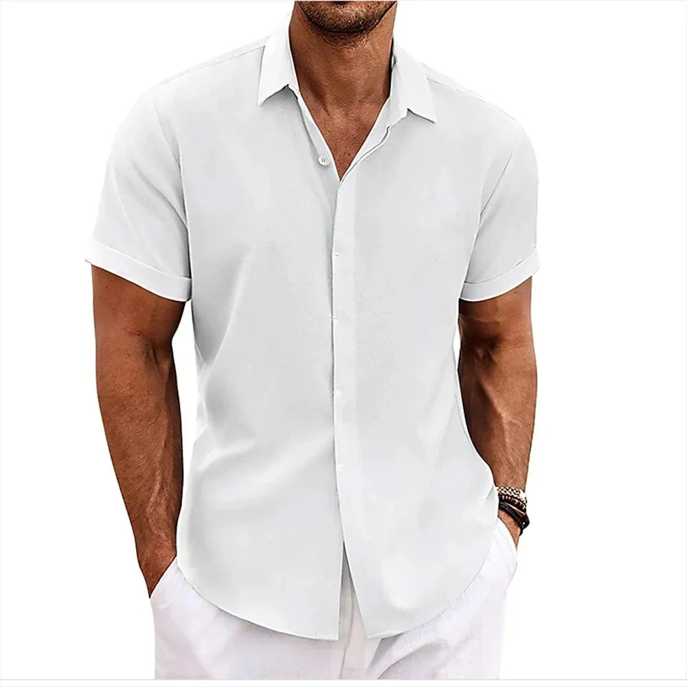 Breathable Cotton Linen Blend Short Sleeve Shirt