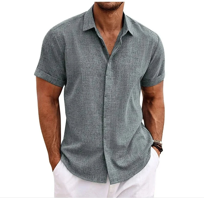 Breathable Cotton Linen Blend Short Sleeve Shirt