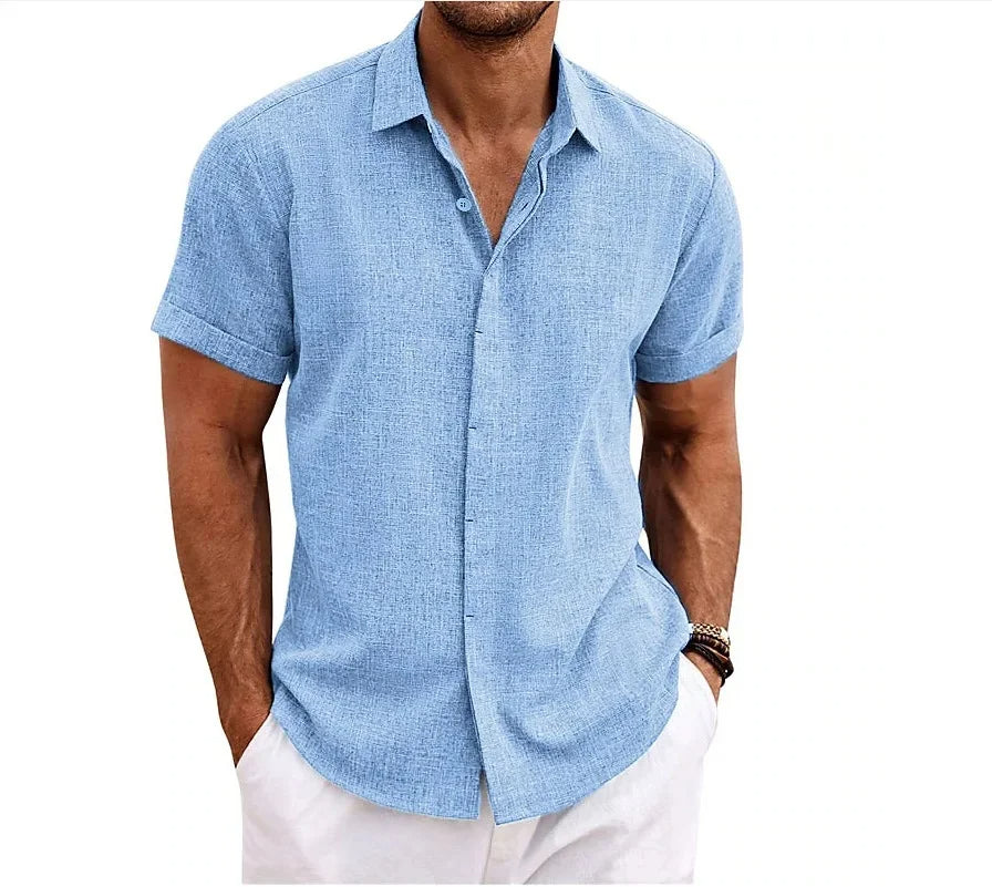 Breathable Cotton Linen Blend Short Sleeve Shirt