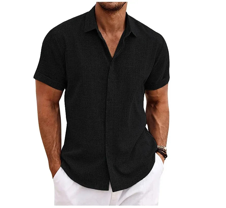 Breathable Cotton Linen Blend Short Sleeve Shirt