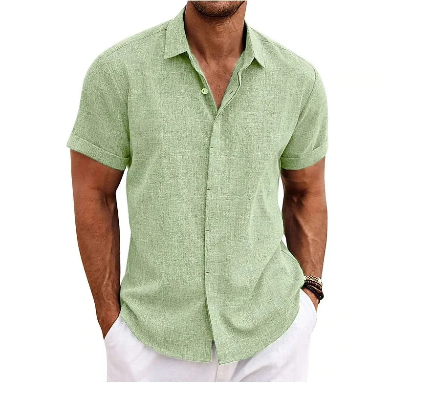 Breathable Cotton Linen Blend Short Sleeve Shirt