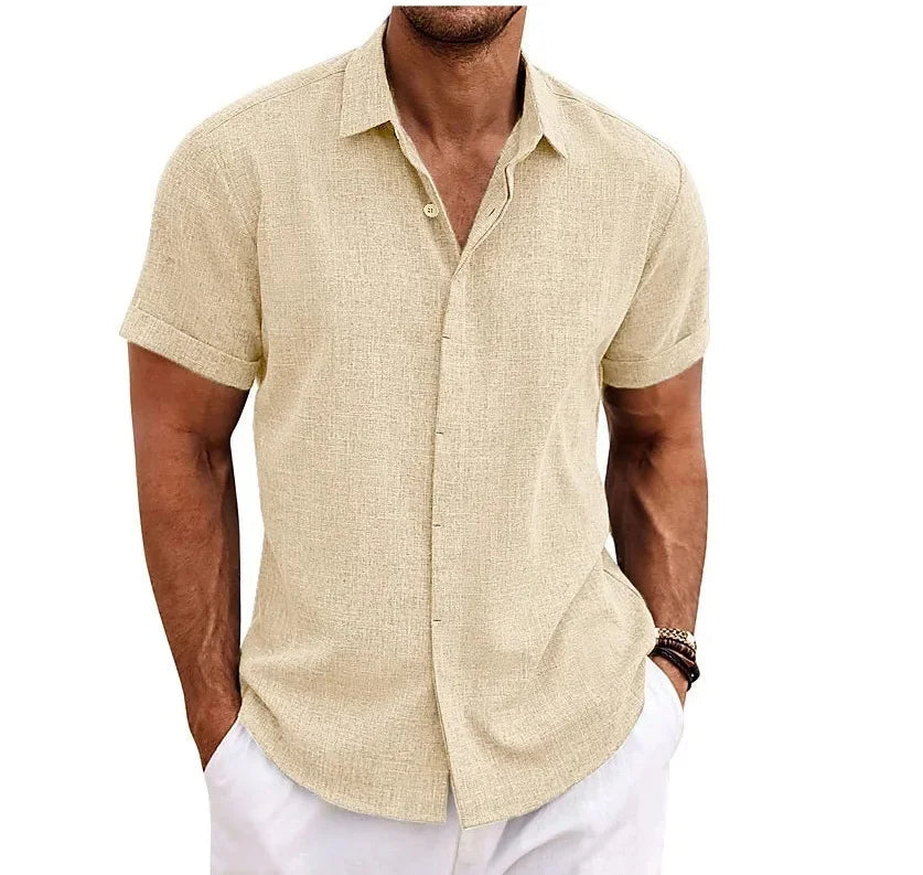 Breathable Cotton Linen Blend Short Sleeve Shirt