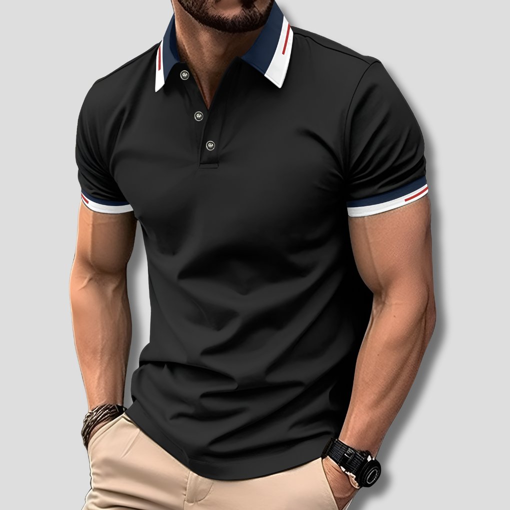Davy | Striped Collar Versatile Polo Shirt