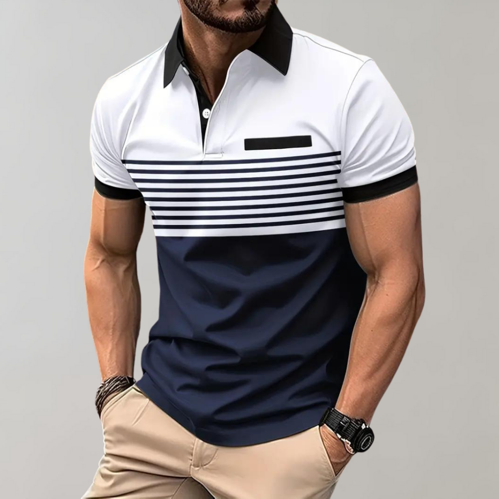Men's Breathable Striped Color Block Polo Shirt