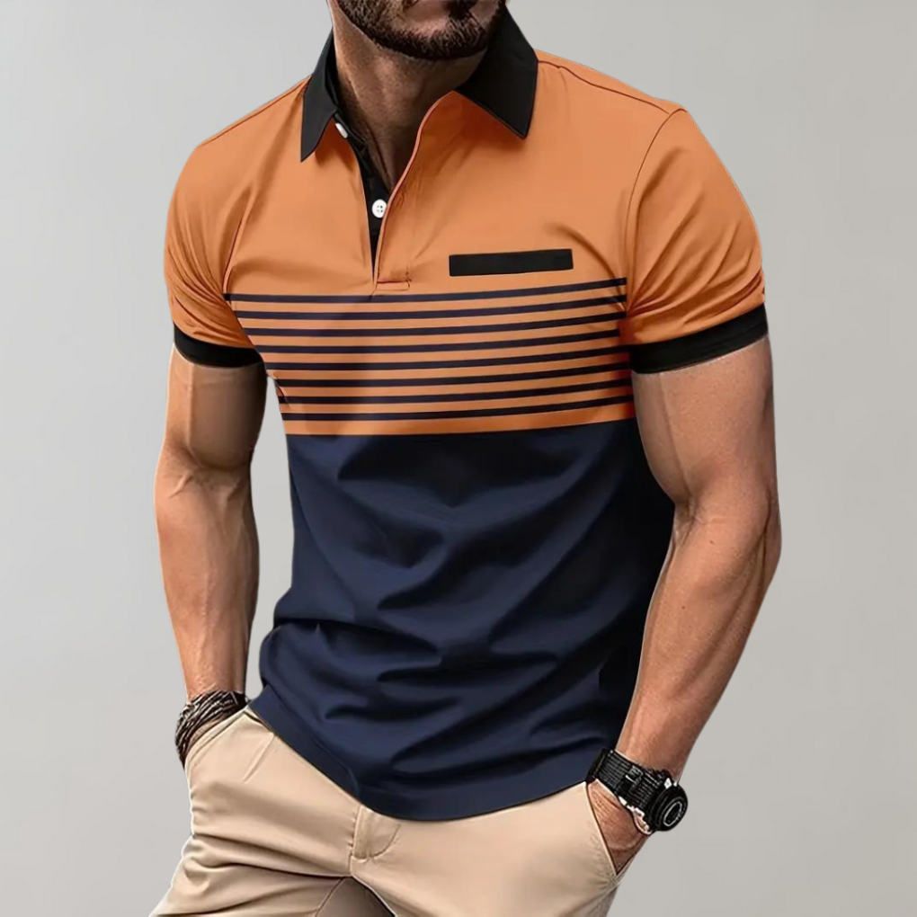 Men's Breathable Striped Color Block Polo Shirt