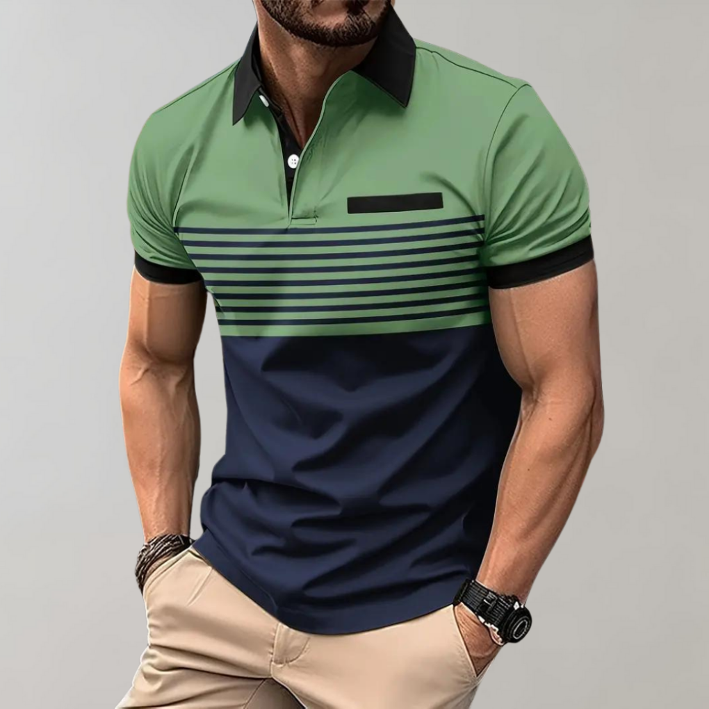 Men's Breathable Striped Color Block Polo Shirt