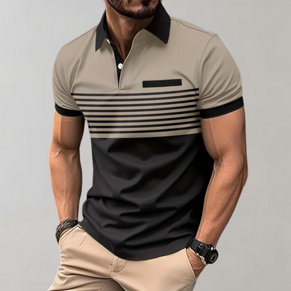 Men's Breathable Striped Color Block Polo Shirt