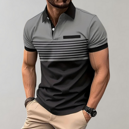 Men's Breathable Striped Color Block Polo Shirt