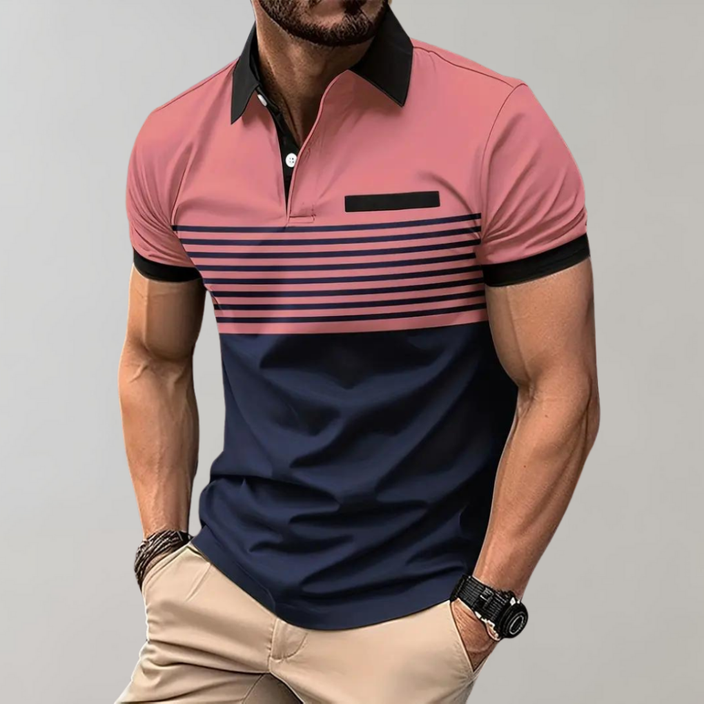 Men's Breathable Striped Color Block Polo Shirt