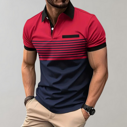 Men's Breathable Striped Color Block Polo Shirt