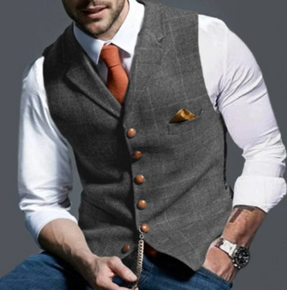 Davy | Textured V-Neck Tweed Vest