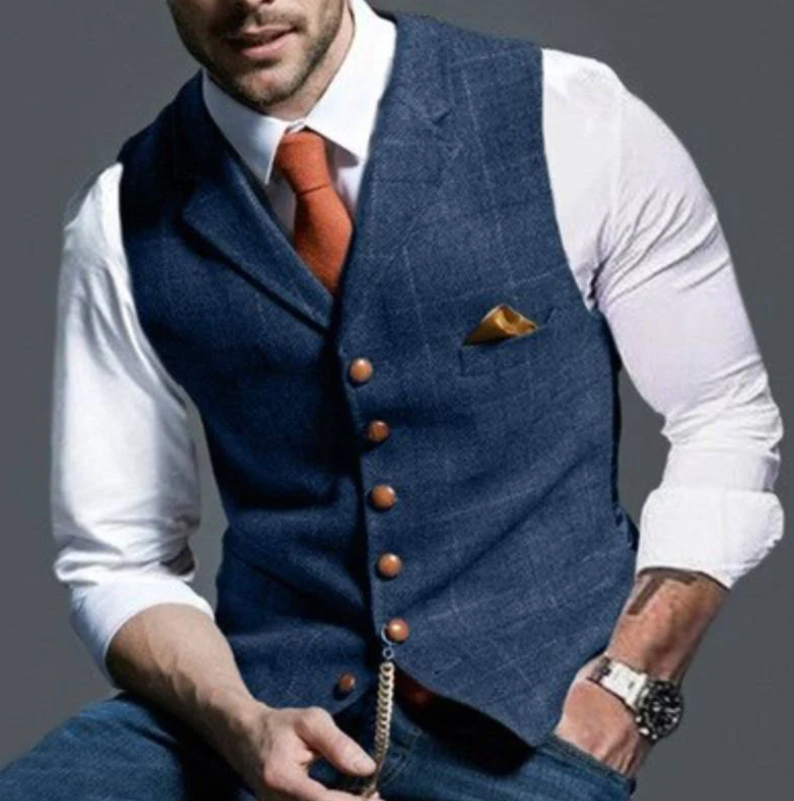 Davy | Textured V-Neck Tweed Vest
