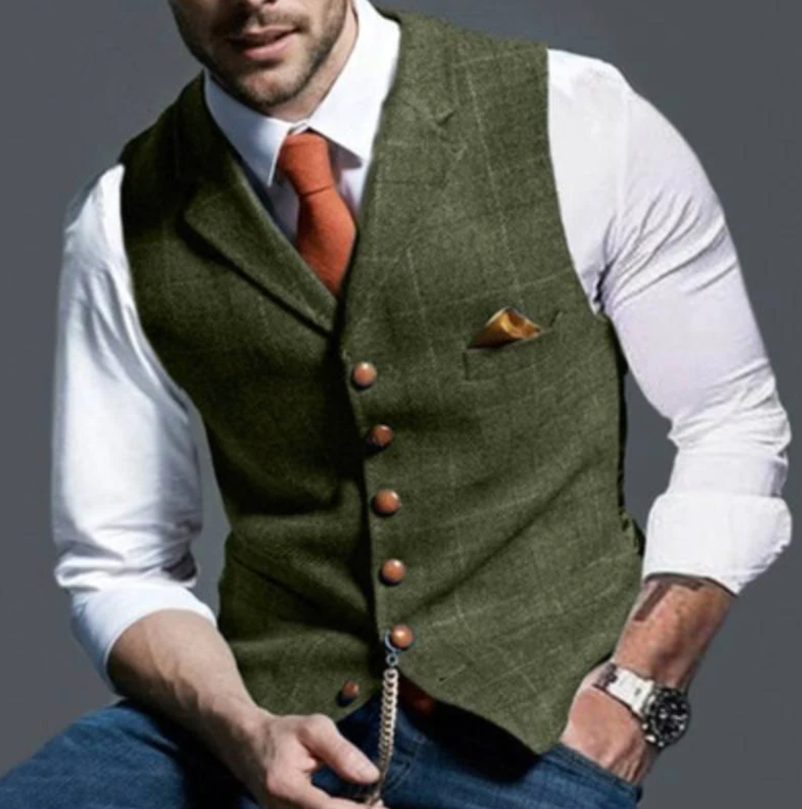 Davy | Textured V-Neck Tweed Vest
