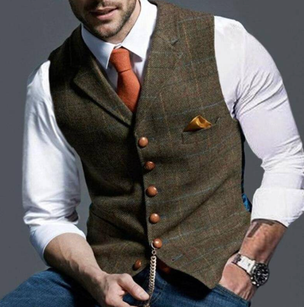 Davy | Textured V-Neck Tweed Vest