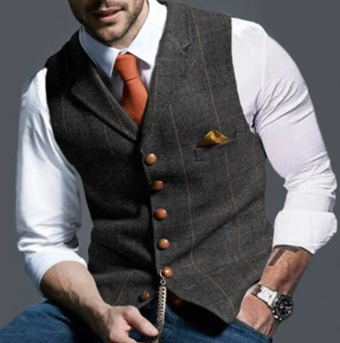 Davy | Textured V-Neck Tweed Vest