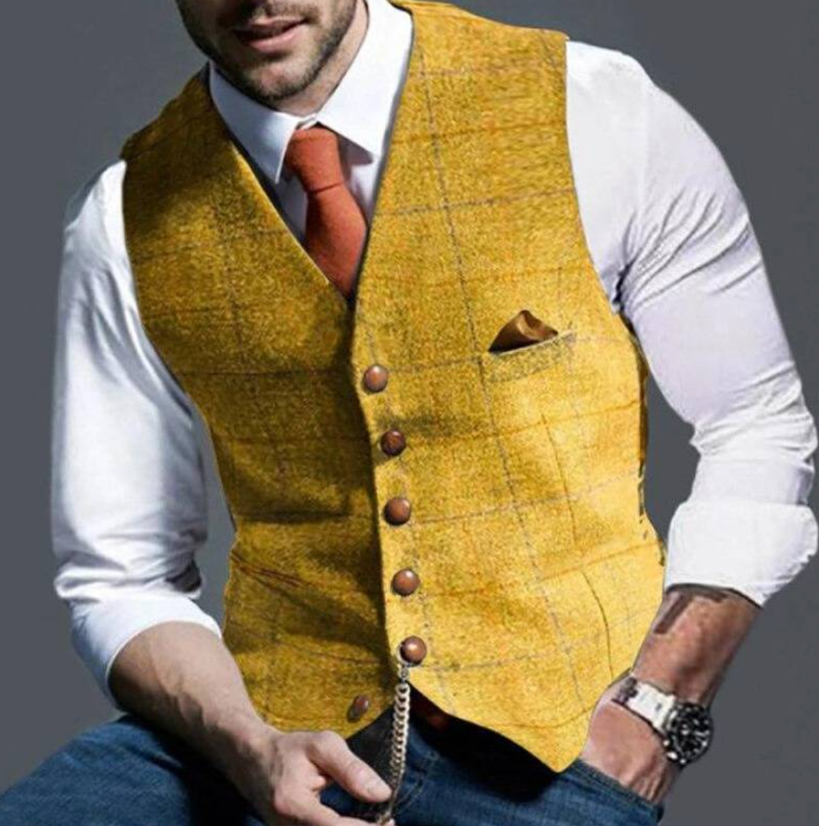 Davy | Textured V-Neck Tweed Vest