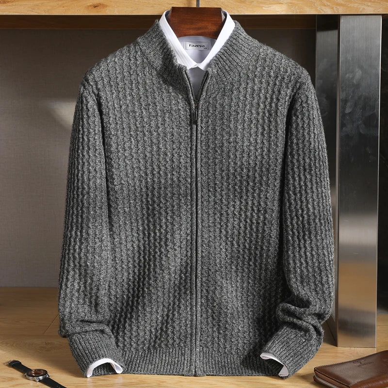 Men's Waffle Knit Full Zip Sweater