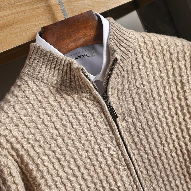 Men's Waffle Knit Full Zip Sweater