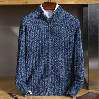 Men's Waffle Knit Full Zip Sweater