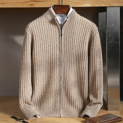 Men's Waffle Knit Full Zip Sweater