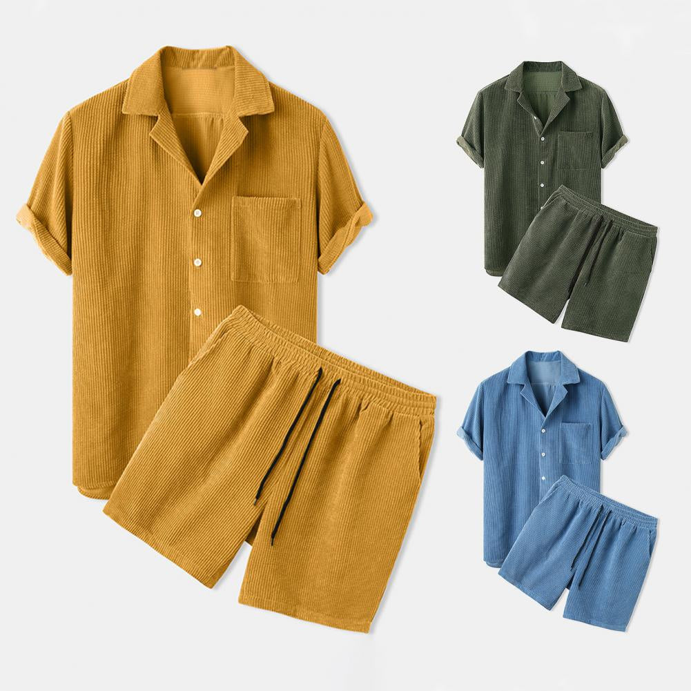 Davy | Men's Textured Zip Polo Shirt and Shorts Outfit