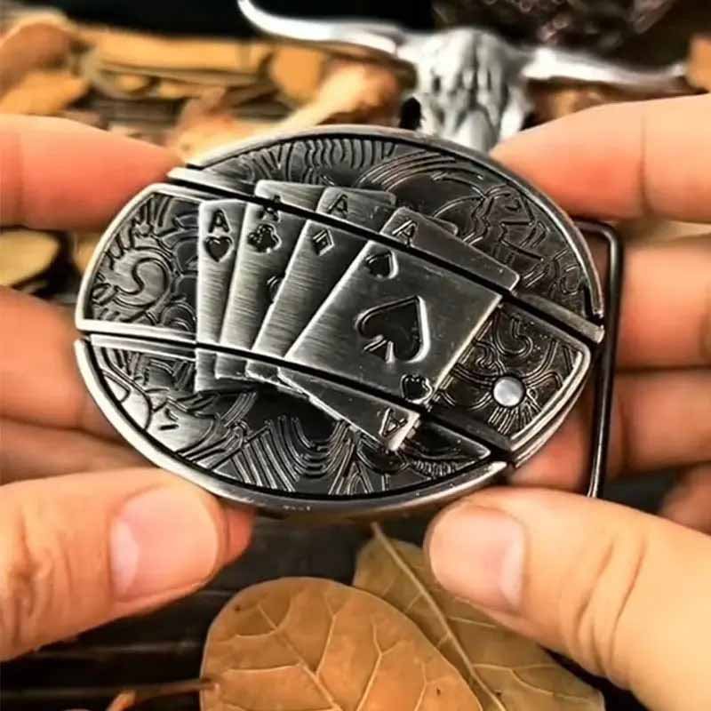 Davy | Oval Bull Skull Belt Buckle with Hidden Tool