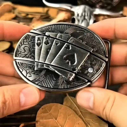 Davy | Oval Bull Skull Belt Buckle with Hidden Tool