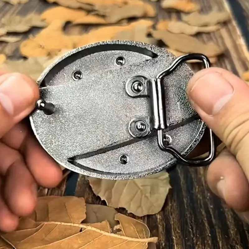 Davy | Oval Bull Skull Belt Buckle with Hidden Tool