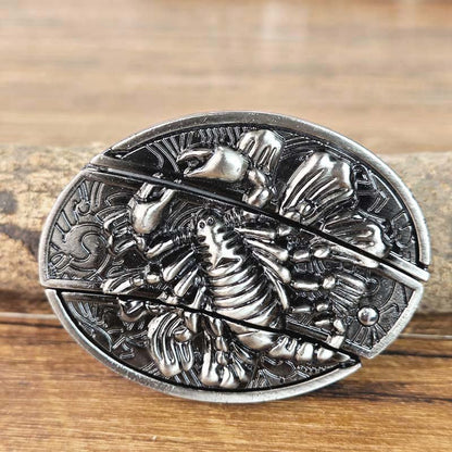 Davy | Oval Bull Skull Belt Buckle with Hidden Tool