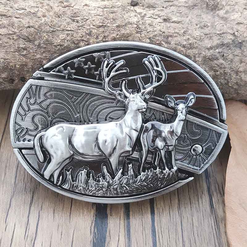 Davy | Oval Bull Skull Belt Buckle with Hidden Tool