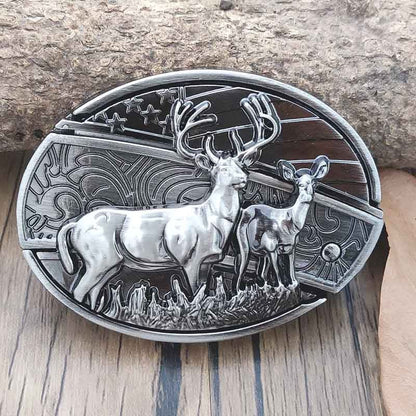 Davy | Oval Bull Skull Belt Buckle with Hidden Tool