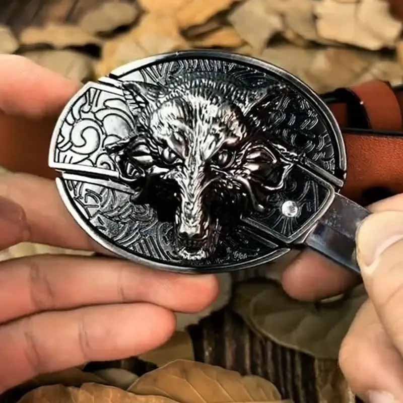 Davy | Oval Bull Skull Belt Buckle with Hidden Tool