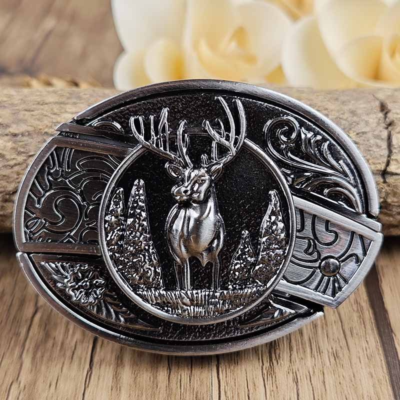 Davy | Oval Bull Skull Belt Buckle with Hidden Tool