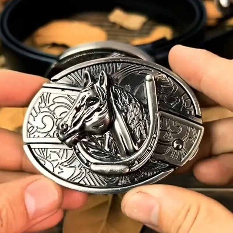Davy | Oval Bull Skull Belt Buckle with Hidden Tool