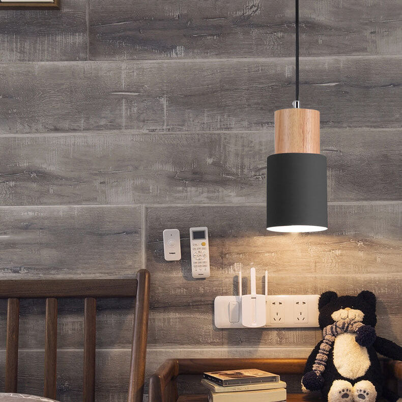 Davy | Industrial Pendant Light with Wood Accents