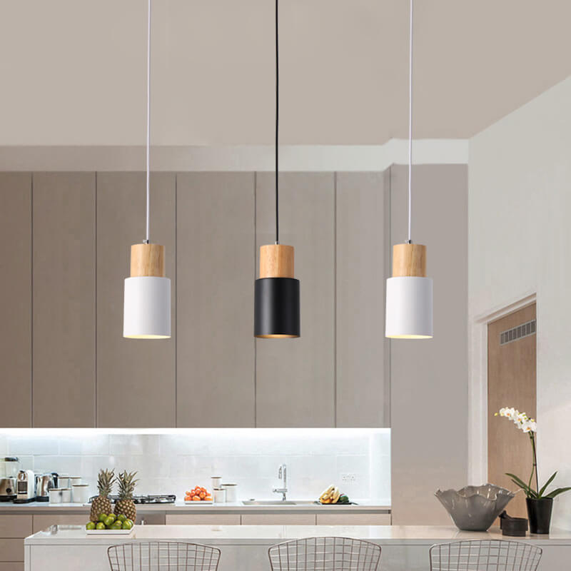 Davy | Industrial Pendant Light with Wood Accents