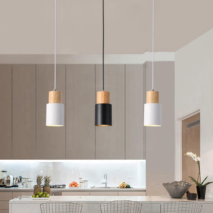 Davy | Industrial Pendant Light with Wood Accents