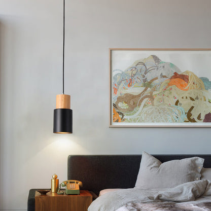 Davy | Industrial Pendant Light with Wood Accents