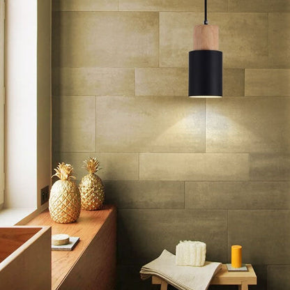Davy | Industrial Pendant Light with Wood Accents