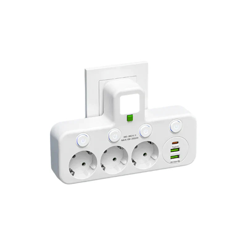 Davy | Multi-Socket VOLTRIQ ProLine | 3–4 Sockets + 2× USB & 1× Type-C | 2500 W | Surge Protection & Control Switch
