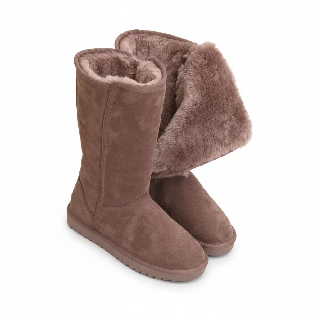 Davy | Nina | Warm & Waterproof Suede Sheepskin Boots with Side Zipper