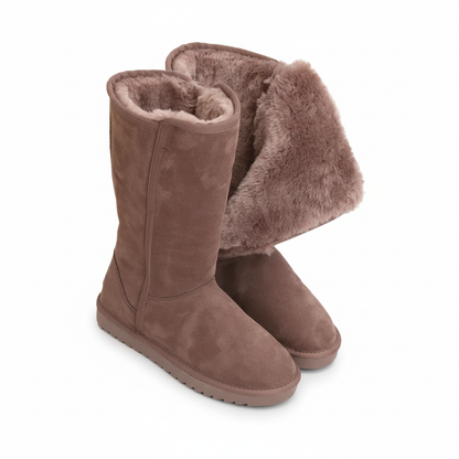 Davy | Nina | Warm & Waterproof Suede Sheepskin Boots with Side Zipper