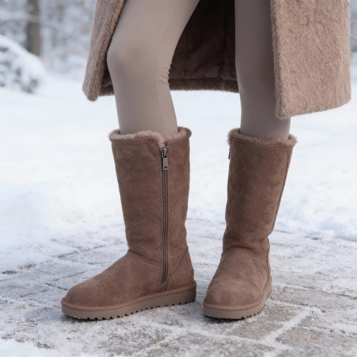 Davy | Nina | Warm & Waterproof Suede Sheepskin Boots with Side Zipper