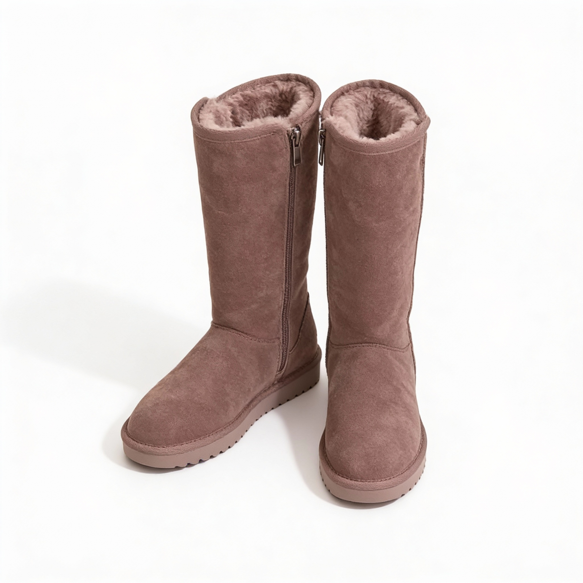 Davy | Nina | Warm & Waterproof Suede Sheepskin Boots with Side Zipper