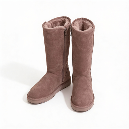 Davy | Nina | Warm & Waterproof Suede Sheepskin Boots with Side Zipper