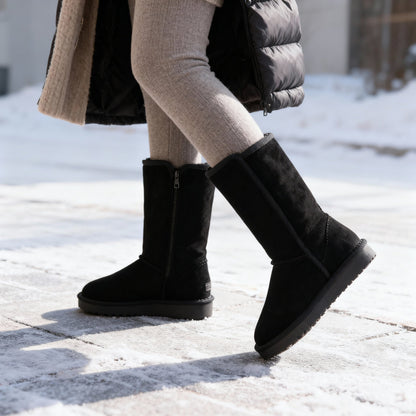 Davy | Nina | Warm & Waterproof Suede Sheepskin Boots with Side Zipper